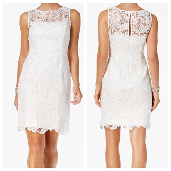 adrianna papell illusion lace sheath dress